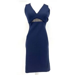 Emilio De La Morena Wool Navy Sleeveless V Neck Sheath Dress Lace Detail UK 12